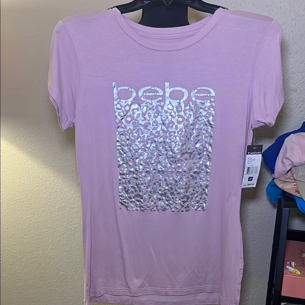 Bebe Pink Fitted Sequin Graphic Tee